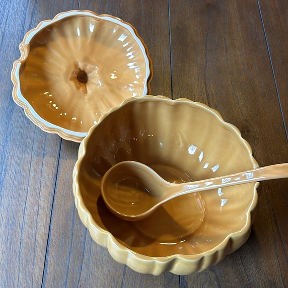Pottery Barn Pumpkin Soup Tureen with Lid and Ladle - Picture 5 of 10